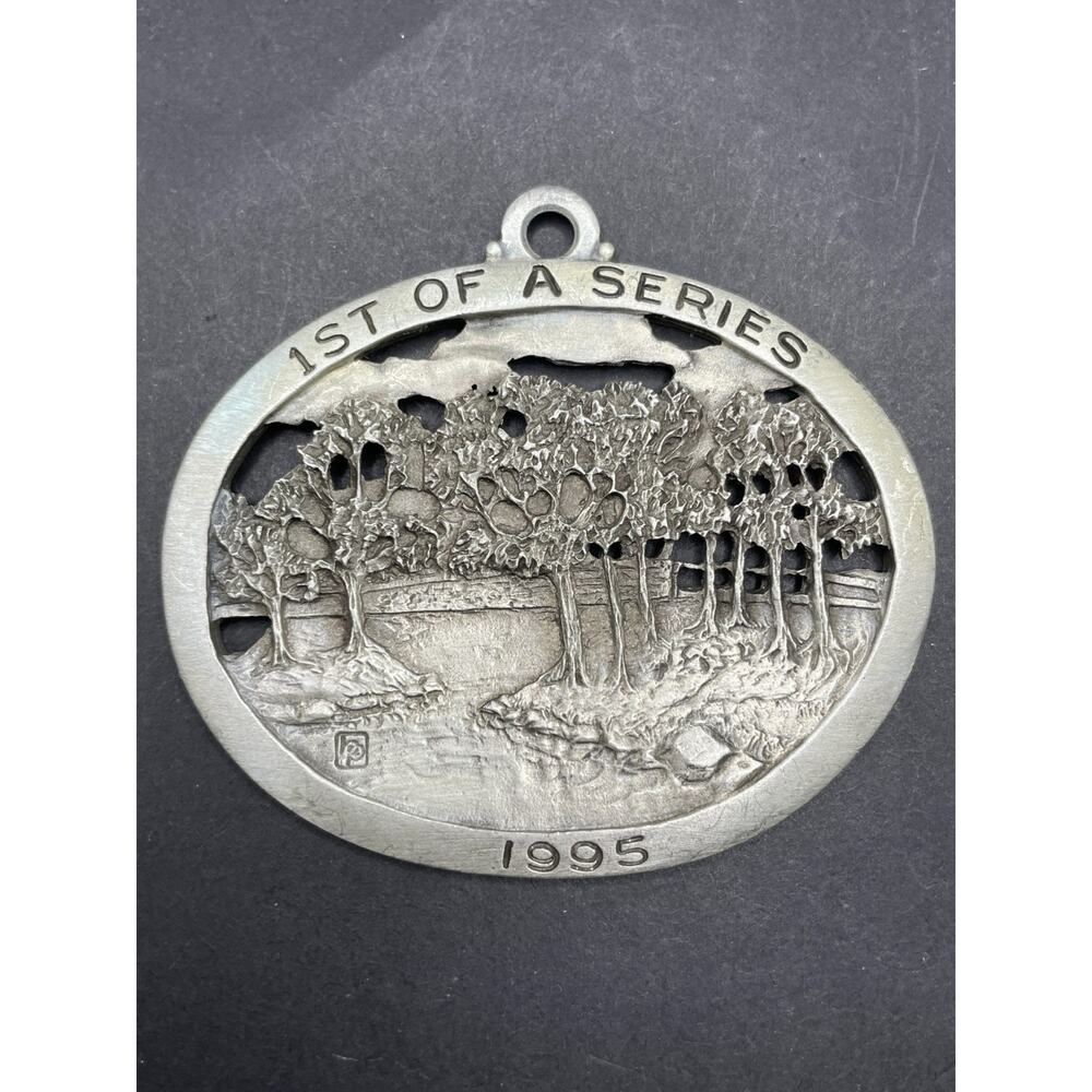 Vintage Hampshire Pewter Christmas Ornament 1995 Swift Bridge 1st Of A Series